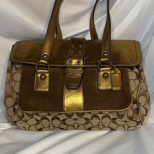 Coach Signature Brown and Gold Shoulder Bag